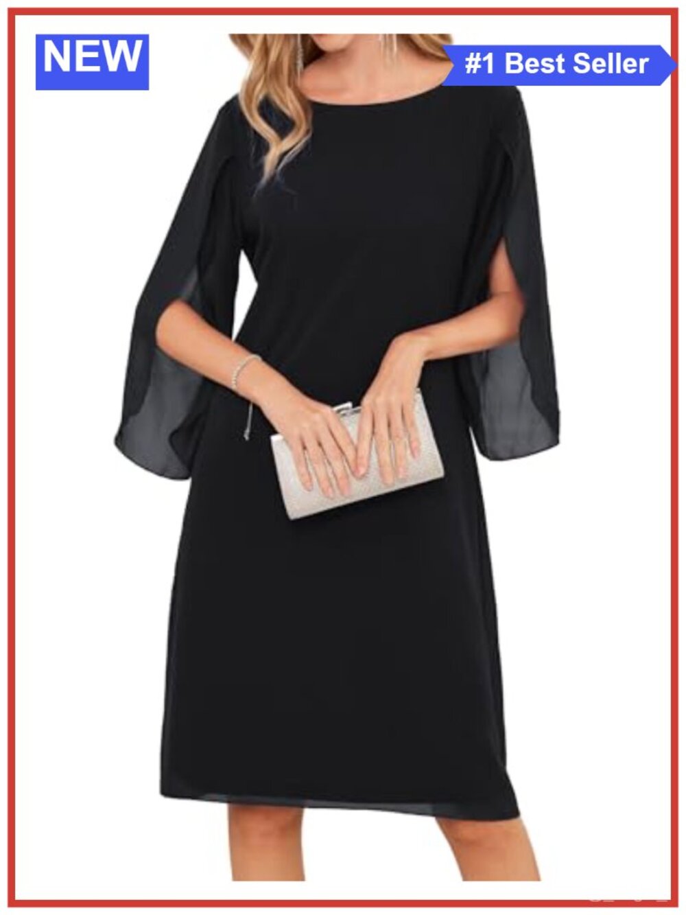 Chiffon Cocktail Midi Dress 3/4 Petal Sleeve Wedding Guest Formal
